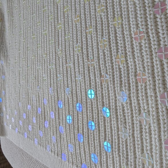 KOOKAÏ White/Cream sequined knit sweater with mid-length sleeves, Size M - Picture 5 of 13